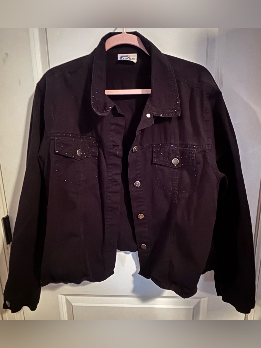 Stud-Trim Black Jean Jacket Size XL